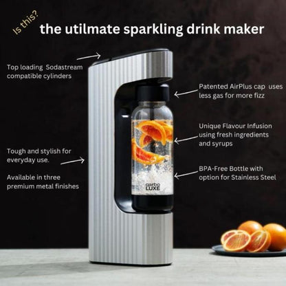 qarbo LUXE -Sparkling Water and Beverage Maker Starter Bundle with 2 x CO2 Cylinders and 3 x Free Syrups