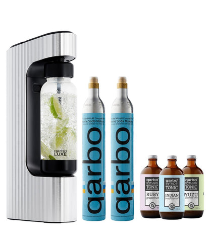 qarbo LUXE -Sparkling Water and Beverage Maker Starter Bundle with 2 x CO2 Cylinders and 3 x Free Syrups